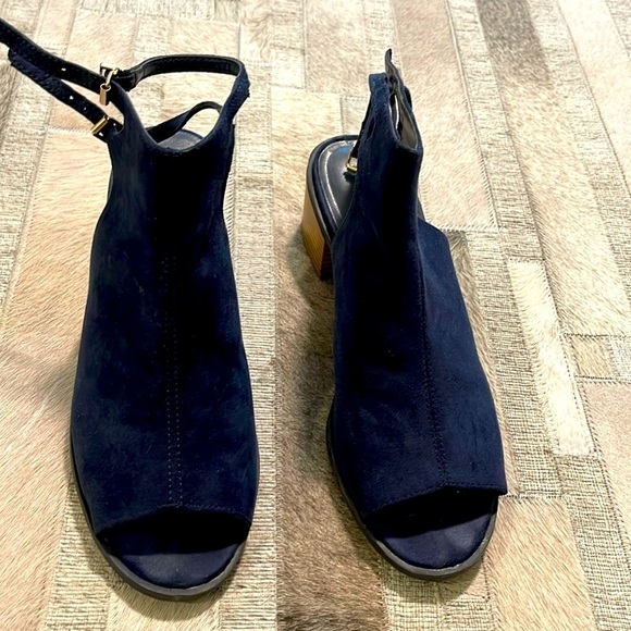 Navy Suede Peep Toe & Heel Sandals - Picture 1 of 6
